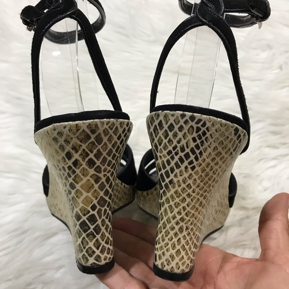 Franco Sarto Black Ankle Strap Wedge Snake Print - Picture 6 of 8